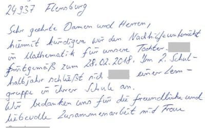Dank für Zusammenarbeit nach Mathe Nachhilfe 6. Klasse Gymnasium